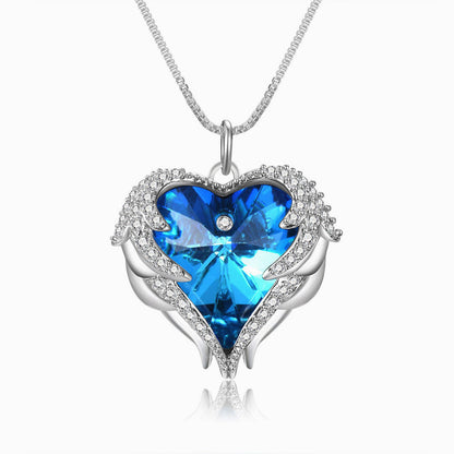 Blue Heart Angel Wing Memorial Necklace