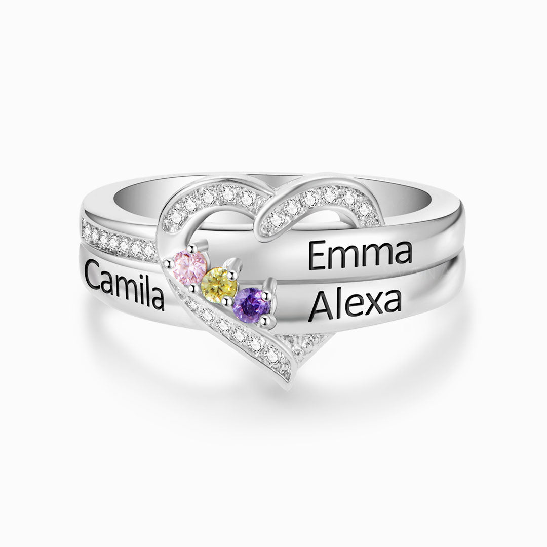 An meine Mama – Personalisierter Ring mit Namen und Geburtssteinen