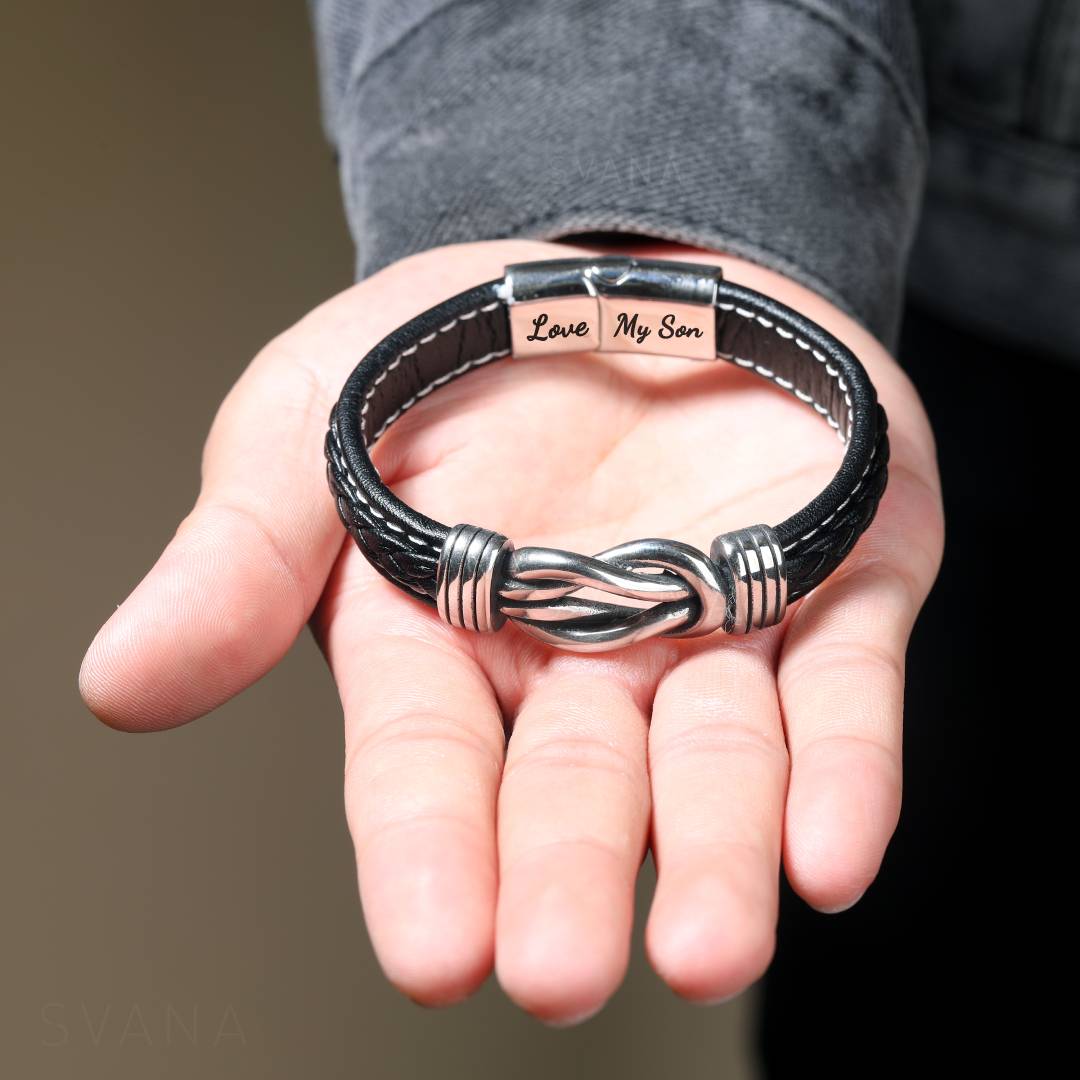 Pulsera de cuero trenzado "Padre e hijo unidos para siempre"