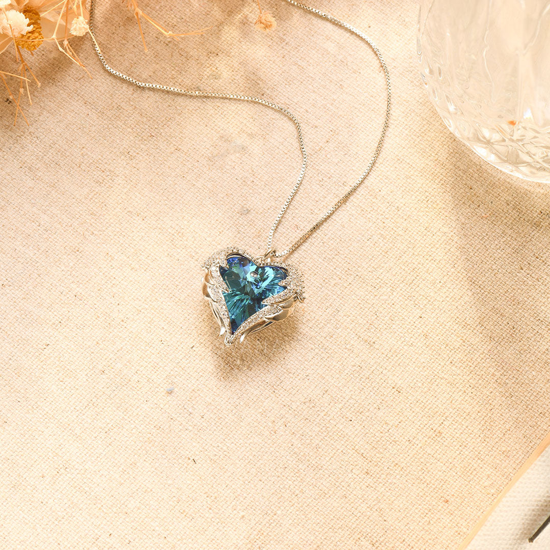 Blue Heart Angel Wing Memorial Necklace