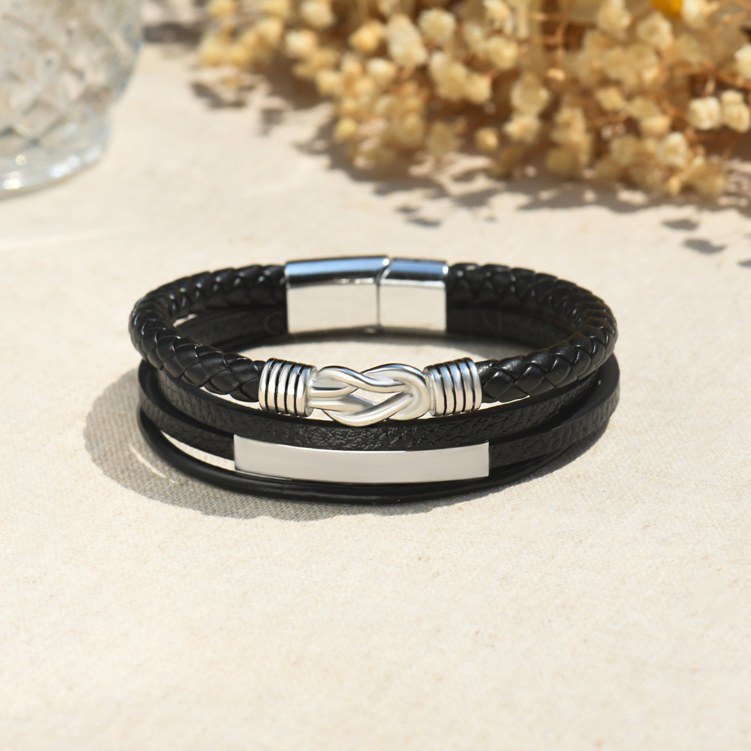 “Mother and Son Forever Linked Together” Infinity Leather Bracelet