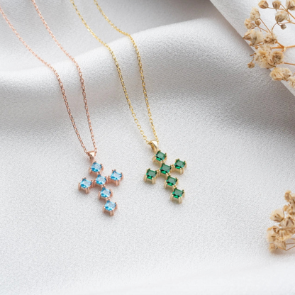 Birthstone Cross Necklace, Cross Jewelry, Gemstone Cross Necklace