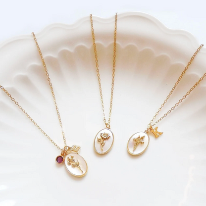 Birth Flower Necklace, Gold Filled Birth Month Flower Necklace