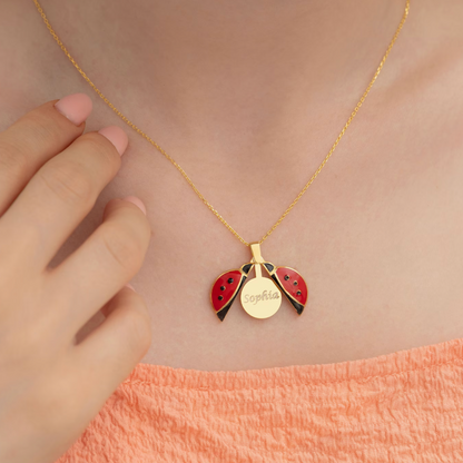 Miraculous Personalized Ladybug Jewelry, Gold Custom Ladybug Necklace