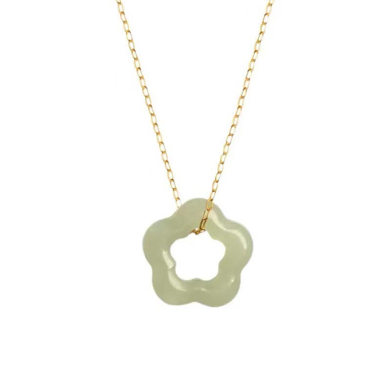 Dainty Hetian Jade Cyan Jade Luck Floral Charm Necklace Pendant