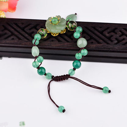 Pulsera de flores colgantes de la suerte de jade verde natural