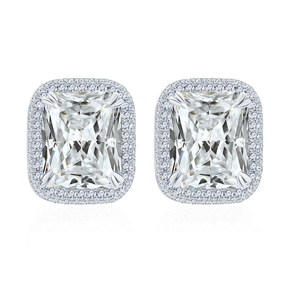 S925 Silver Earrings with Cushion-Cut Center Stone