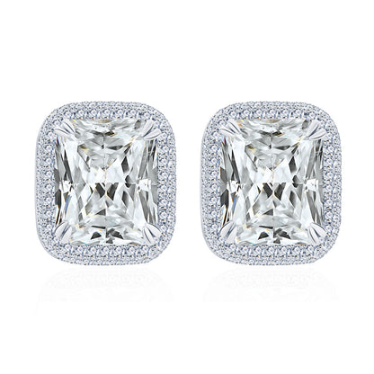 S925 Silver Earrings with Cushion-Cut Center Stone