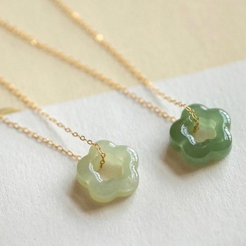 Dainty Hetian Jade Cyan Jade Luck Floral Charm Necklace Pendant