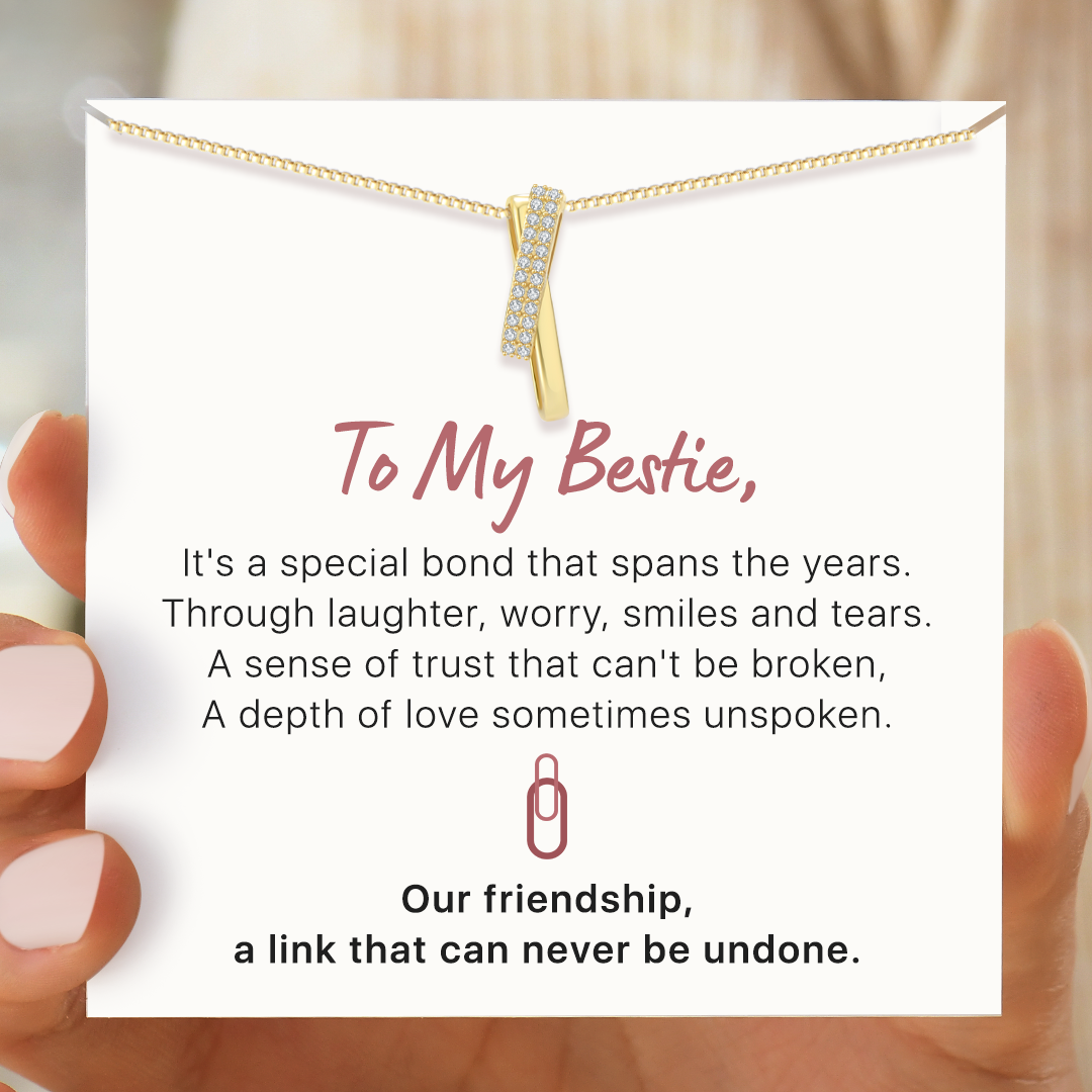 To My Bestie, "A Link That Can Never Be Undone" Rectangle Interlocking Necklace