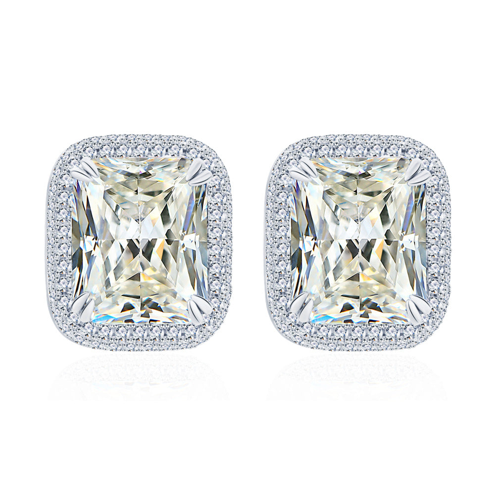 S925 Silver Earrings with Cushion-Cut Center Stone