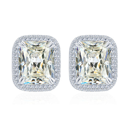 S925 Silver Earrings with Cushion-Cut Center Stone