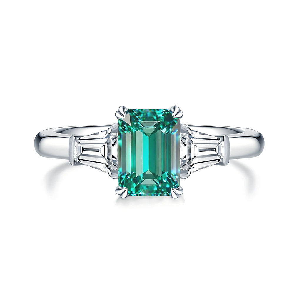 Elegant Emerald-Cut S925 Silver Ring