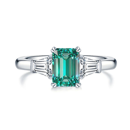 Elegant Emerald-Cut S925 Silver Ring
