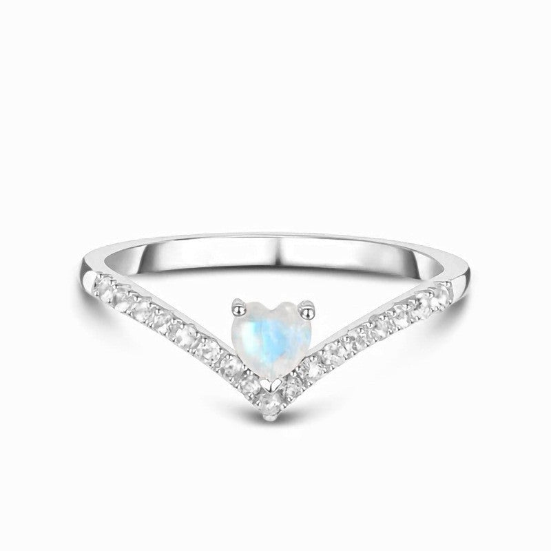 Moonstone Ring in Inverted V Style S925 Silver Heart Design