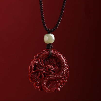 Jahr des Drachen, natürliche Zinnober-Hetian-Jade-Perle, Kupfermünze, zieht Reichtum an, Stärke, Halskettenanhänger