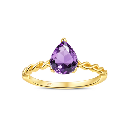 Teardrop Amethyst Ring - S925 Sterling Silver Elegance