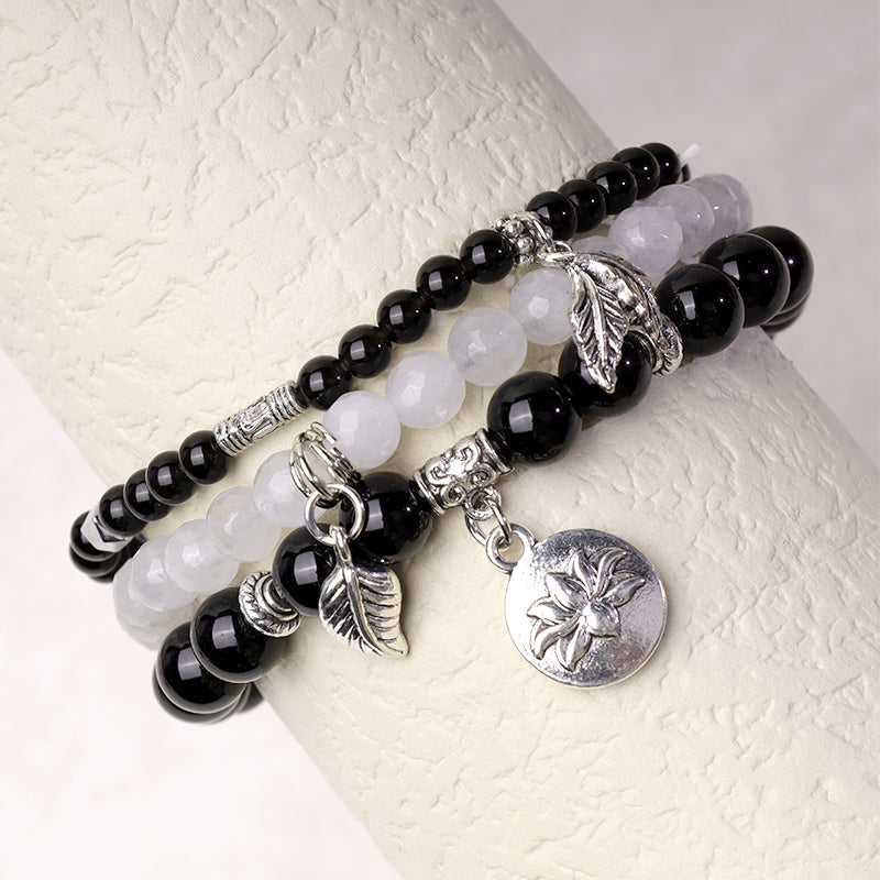 3PCS Natural Quartz Crystal Beaded Healing Energy Lotus Bracelet