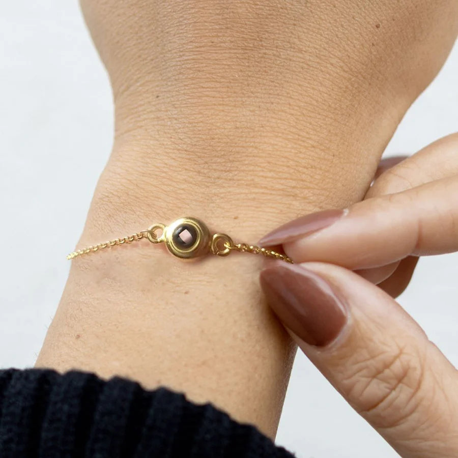 Pulsera con fotografía clásica con piedra fotográfica negra, regalo de San Valentín o cumpleaños para ella y él