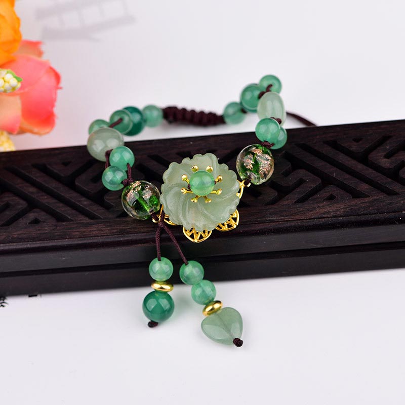 Natural Green Jade Luck Dangling Flower Bracelet