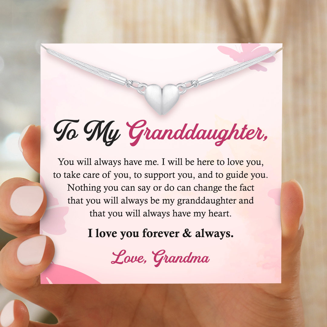 To My Granddaughter, You Always Have Me Magnet Heart Necklace