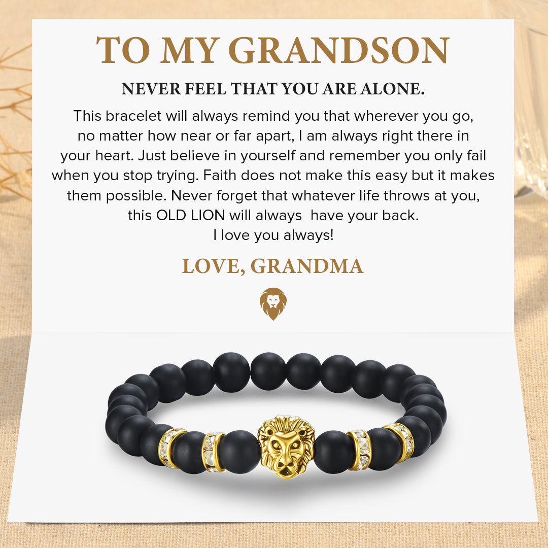 To My Grandson, I Will Always Have Your Back Beaded Lion Bracelet