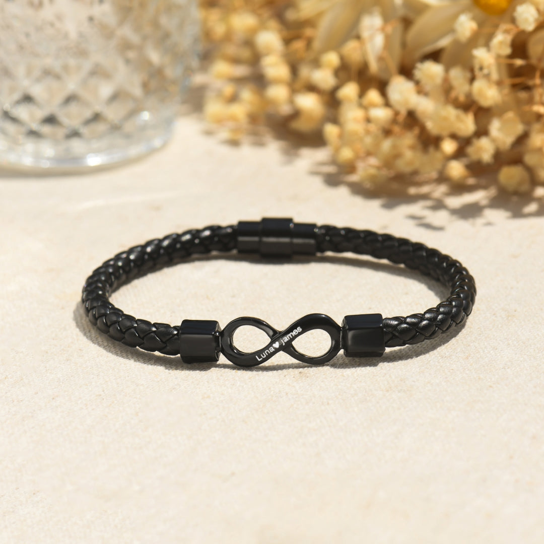 The Day I Lost You Personalized Dual Name Infinity Leather Bracelet