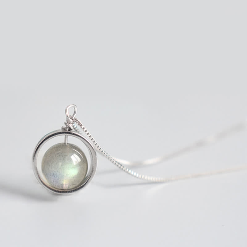 925 Sterling Silver Moonstone Love Planet Rotatable Pattern Necklace Pendant