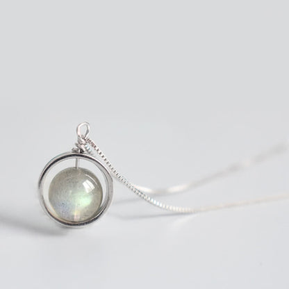 925 Sterling Silver Moonstone Love Planet Rotatable Pattern Necklace Pendant