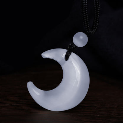 Natural Silver Sheen Obsidian Selenite Crystal Crescent Moon Yin Yang Couple Protection Necklace Pendant