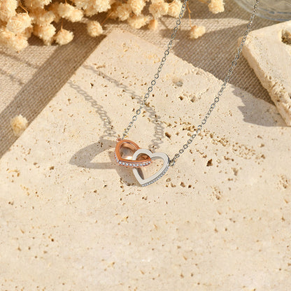 To My Daughter, Love You Forever Double Heart Linked Necklace