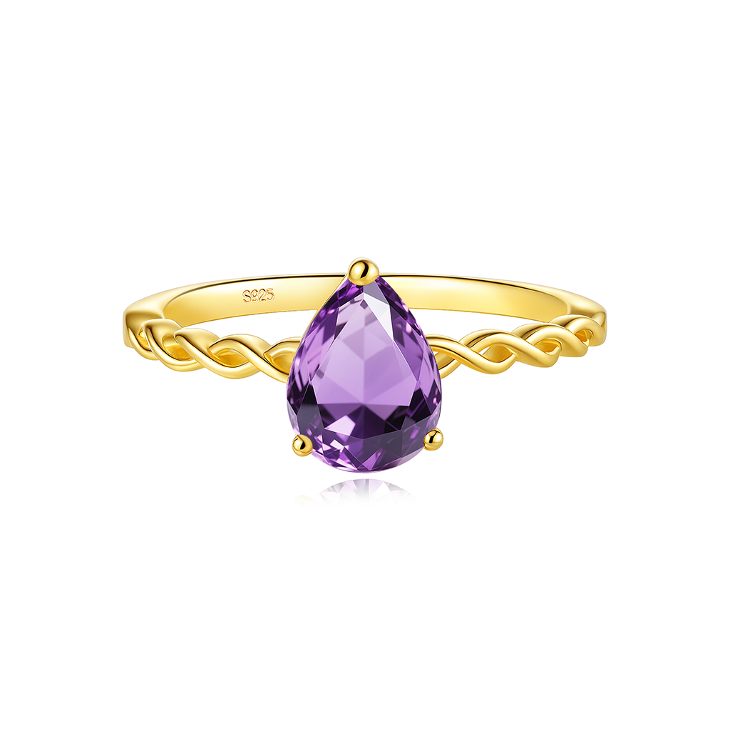Teardrop Amethyst Ring - S925 Sterling Silver Elegance