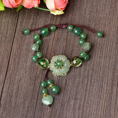 Pulsera de flores colgantes de la suerte de jade verde natural