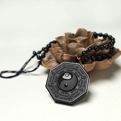 Black Obsidian Stone Yin Yang Pendant Necklace