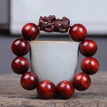 Small Leaf Red Sandalwood PiXiu Protection Bracelet