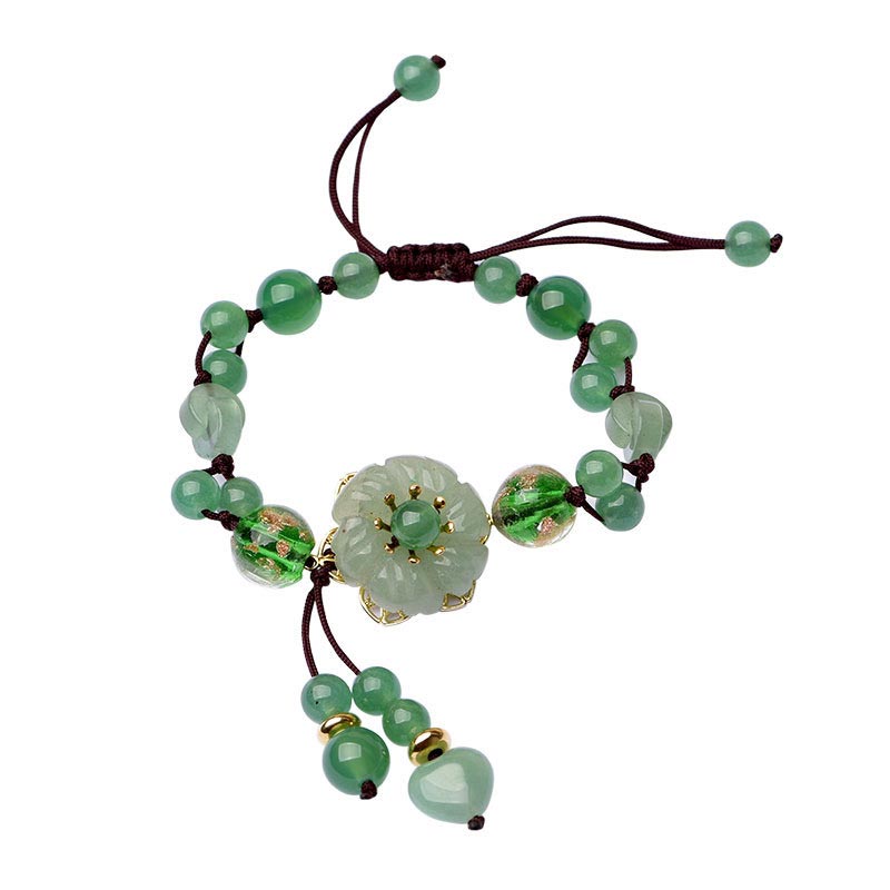 Natürliches grünes Jade-Glücksarmband mit baumelnder Blume