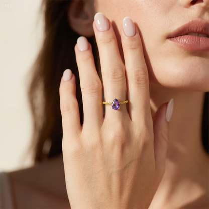Teardrop Amethyst Ring - S925 Sterling Silver Elegance