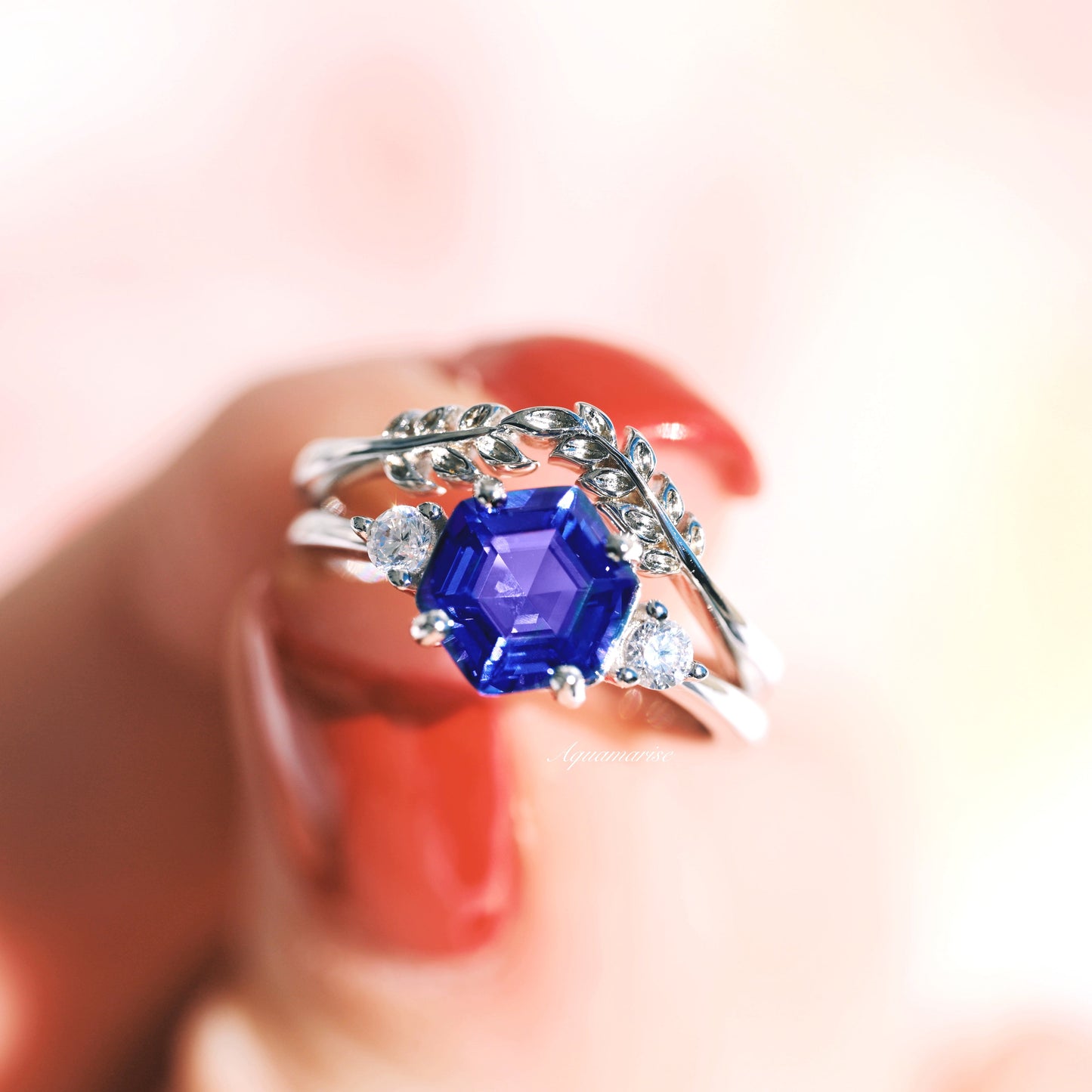 Leaf Tanzanite Ring Set- Sterling Silver