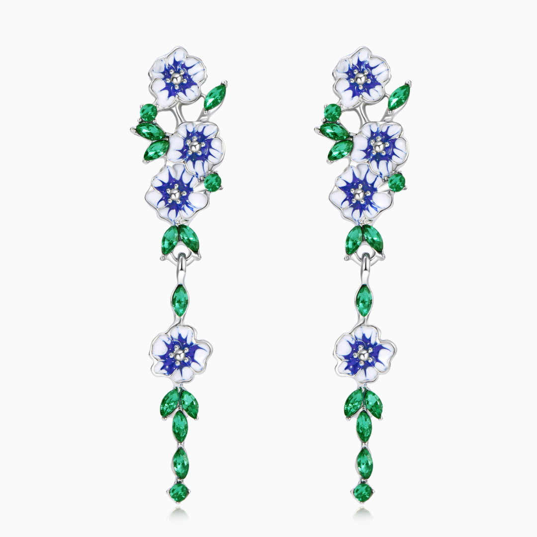 Großmutter &amp; Enkelin "Link Never Undone" Blaue Blumenketten-Ohrringe