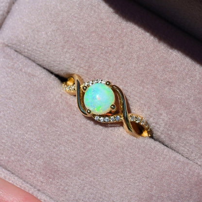 Entwined Natural Australian Opal Ring- 14K Solid Yellow Gold