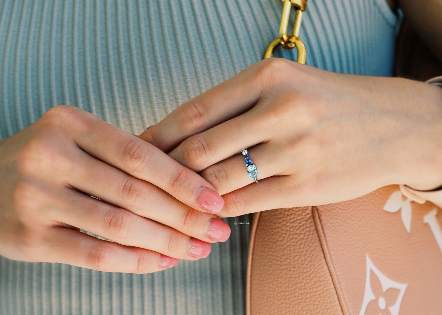 Aquamarine & Tanzanite Ring- Sterling Silver