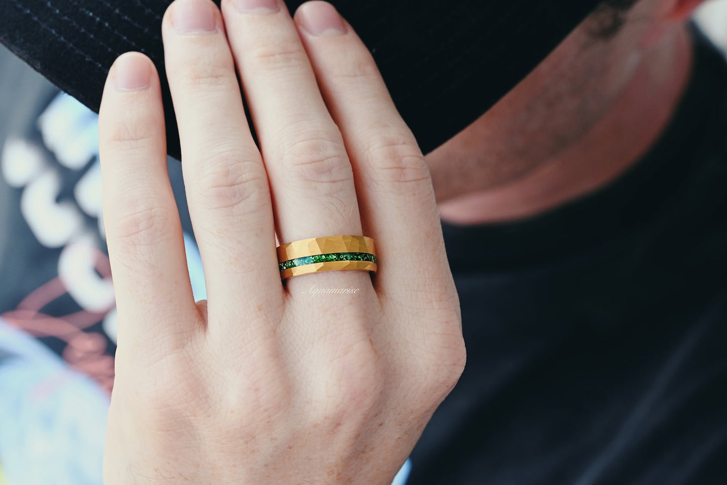 Emerald Wedding Band- 8MM Gold Tungsten