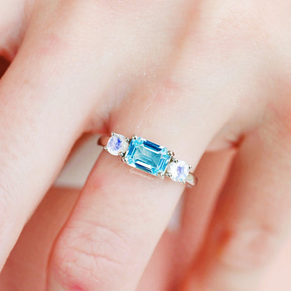 Aquamarine & Moonstone Ring- 925 Sterling Silver