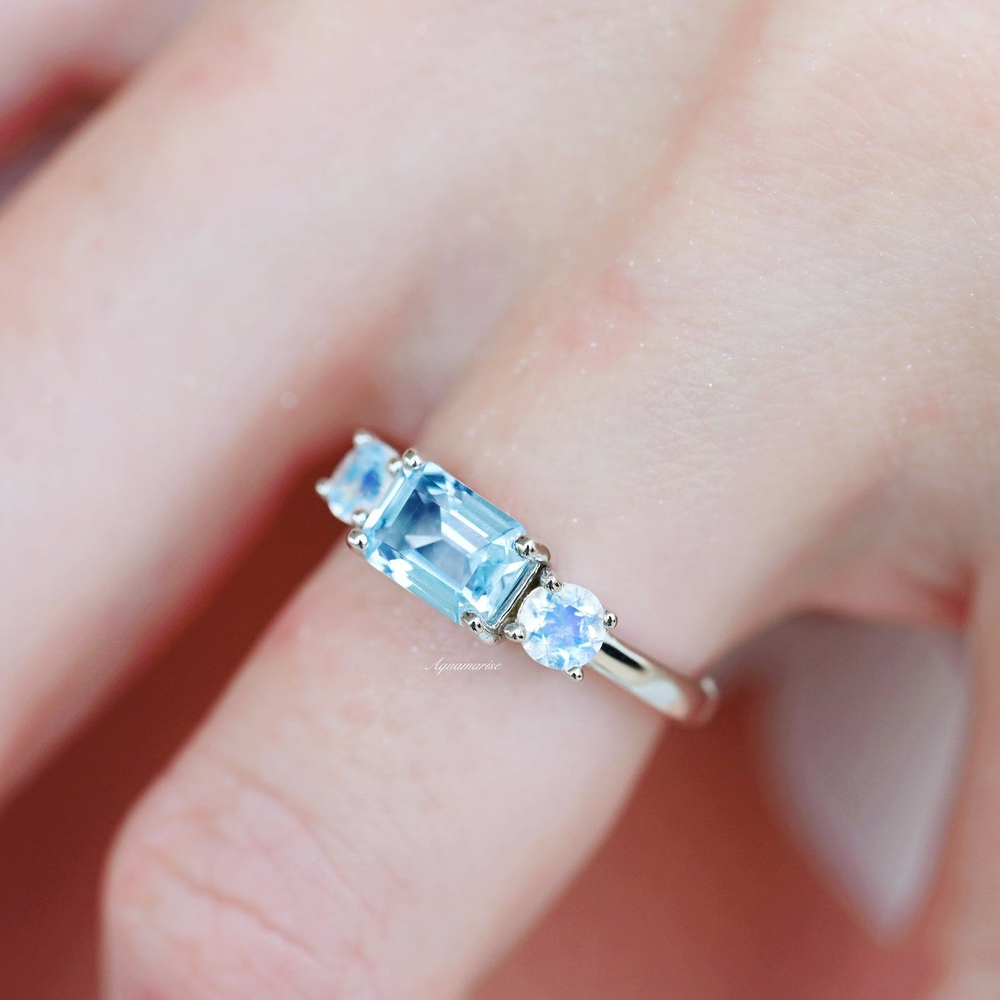 Aquamarine & Moonstone Ring- 925 Sterling Silver