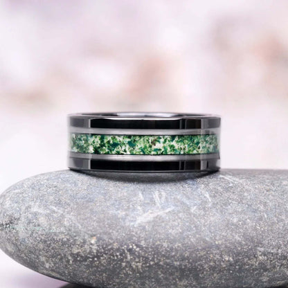 Anillo para parejas Skye Kite Green Moss Agate: alianza para él y para ella