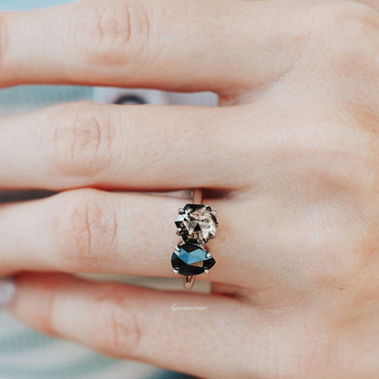 'Toi Et Moi' Salt & Pepper (Herkimer Diamond) & Black Black Onyx Ring- 925 Sterling Silver