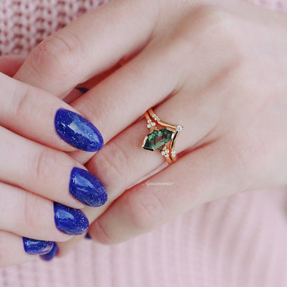 Green Moss Agate Ring Set- 14K Rose Gold Vermeil