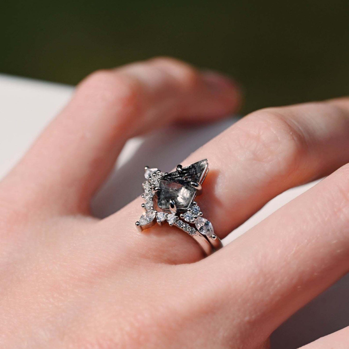 Skye Kite™  Galaxy Salt & Pepper (Herkimer Diamond) and Meteorite Couples Ring