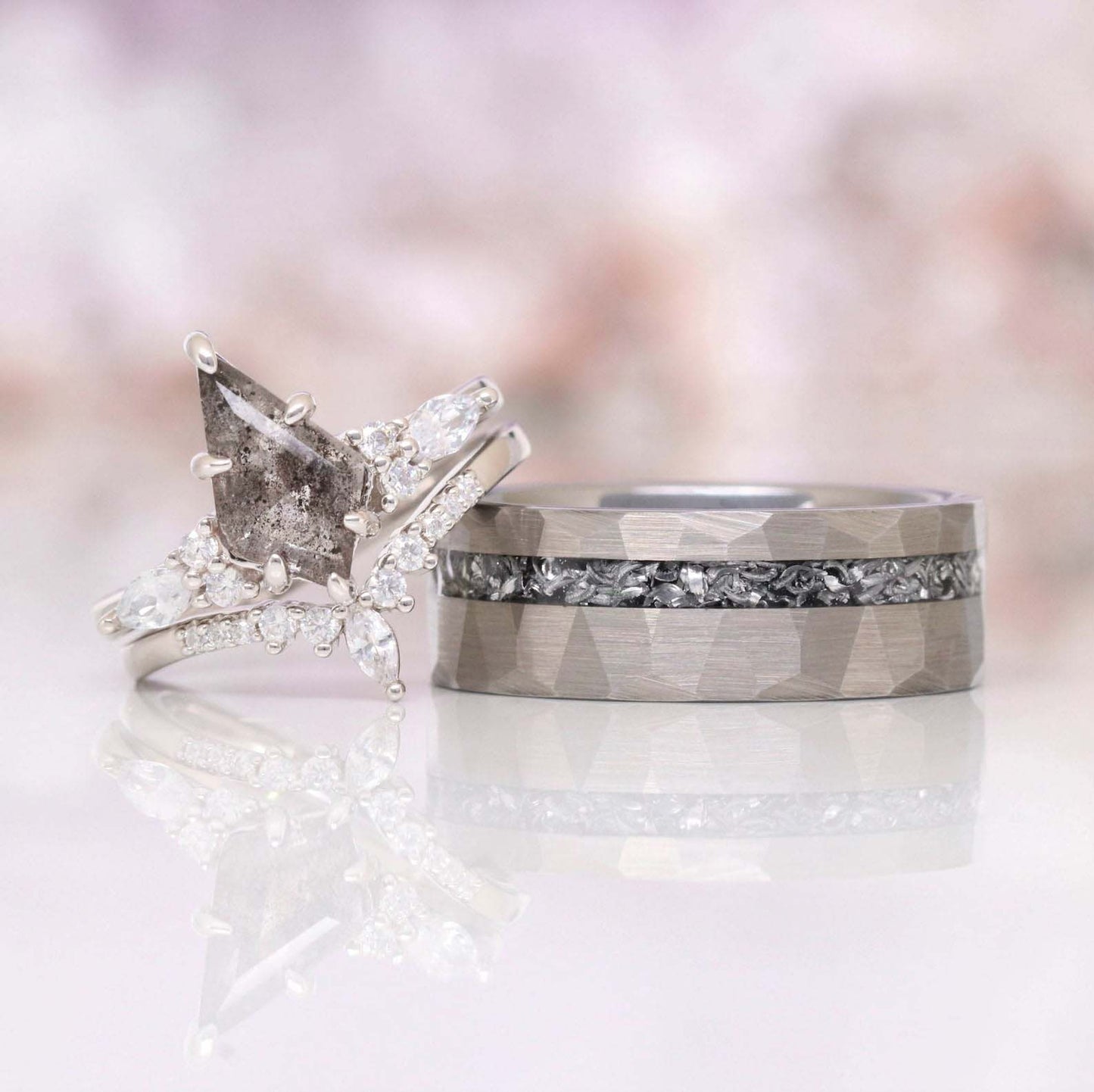 Skye Kite™  Galaxy Salt & Pepper (Herkimer Diamond) and Meteorite Couples Ring