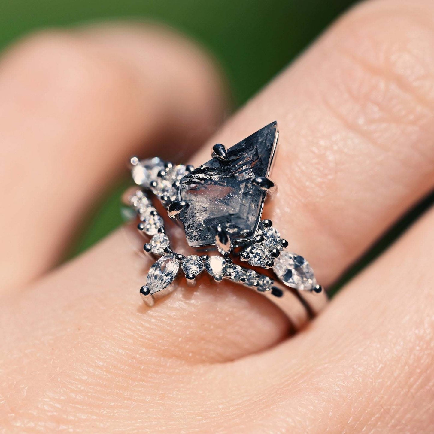 Skye Kite™  Galaxy Salt & Pepper (Herkimer Diamond) and Meteorite Couples Ring